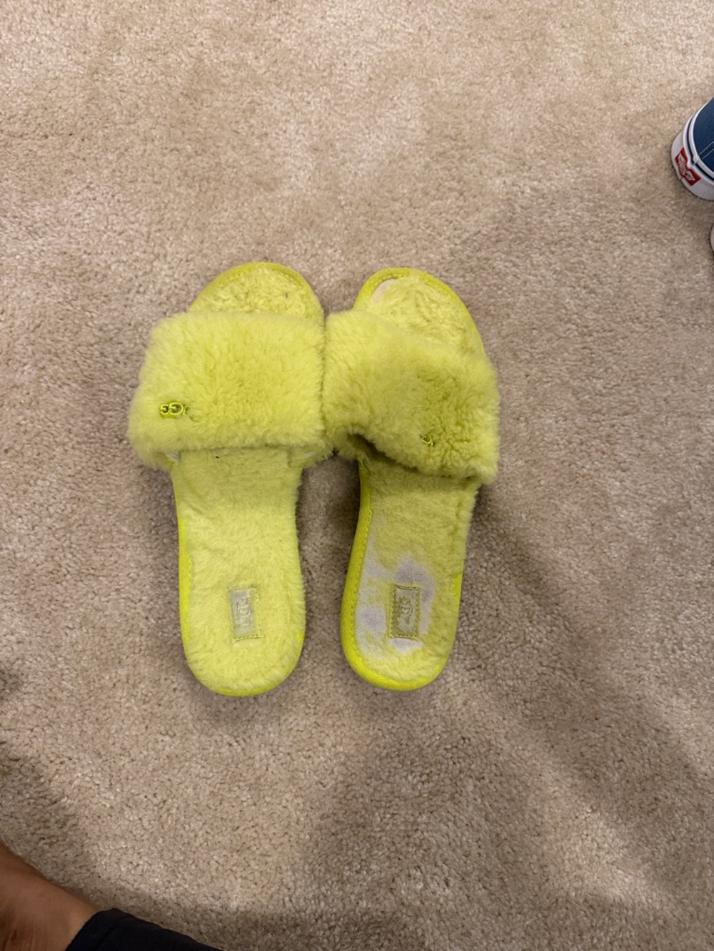 UGG Neon Yellow Shearling Slide Slippers